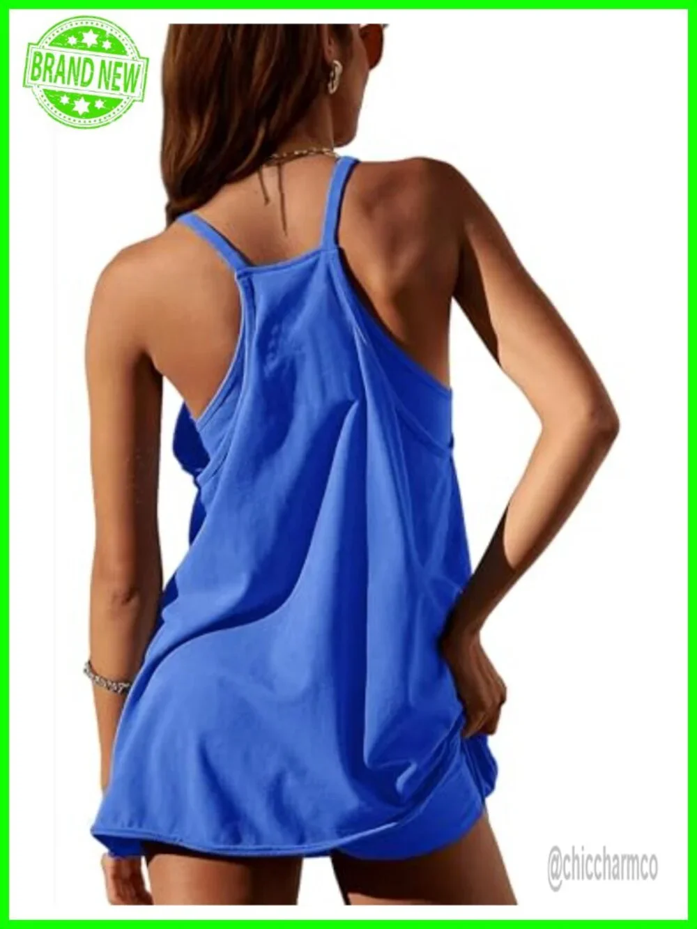 Womens Summer Athletic Mini Dress Sleeveless Spaghetti Strap Built-in Shorts